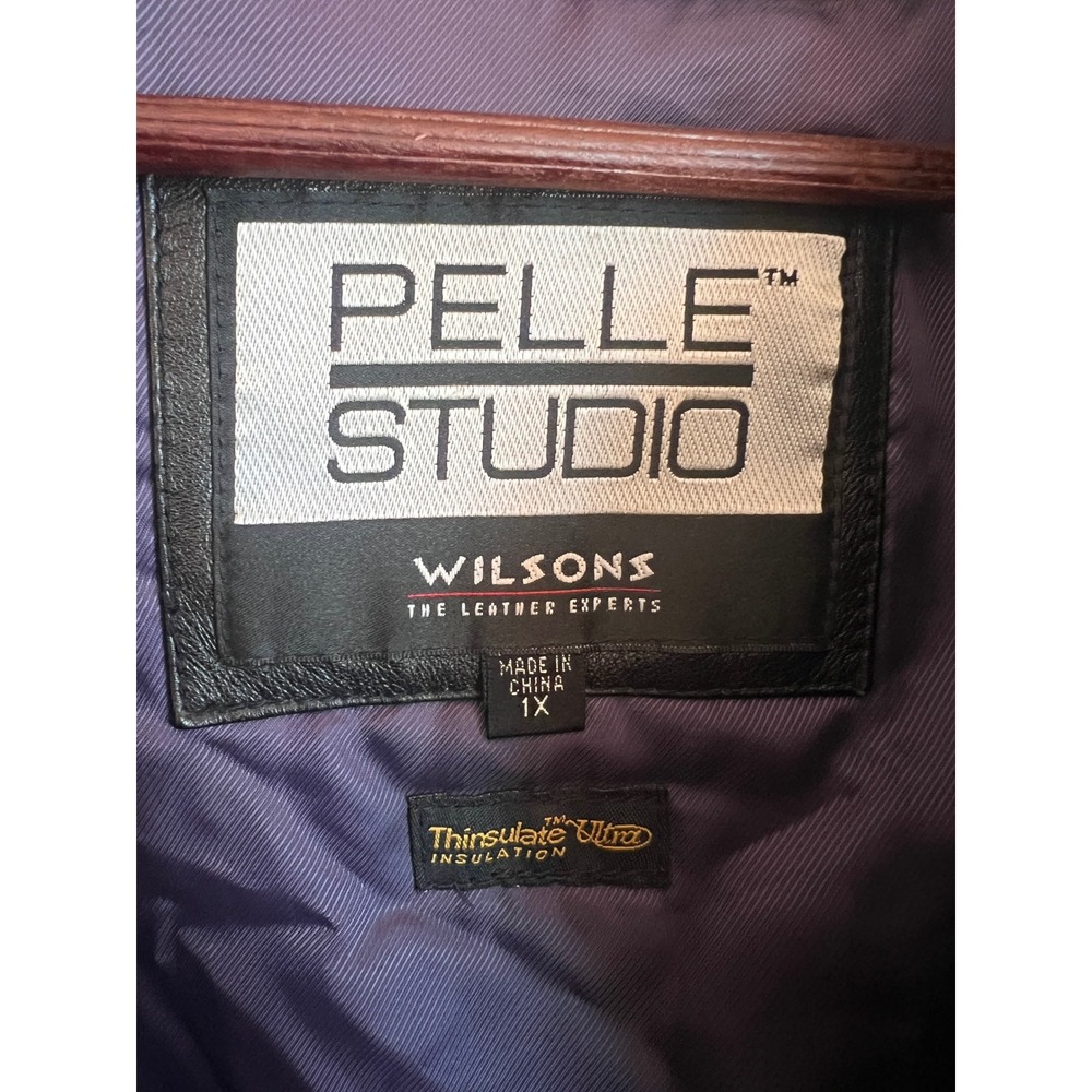Vintage 90s Wilsons Leather Pelle Studio Black Trench Coat Mod Leather Jacket 1X - Picture 6 of 14
